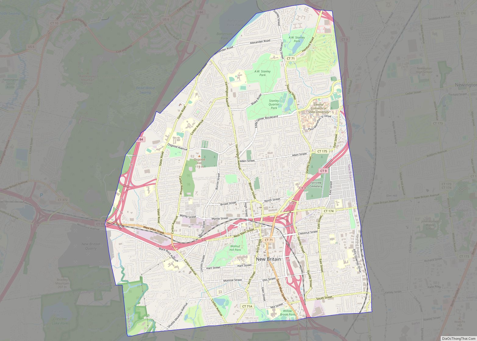 Map of New Britain city
