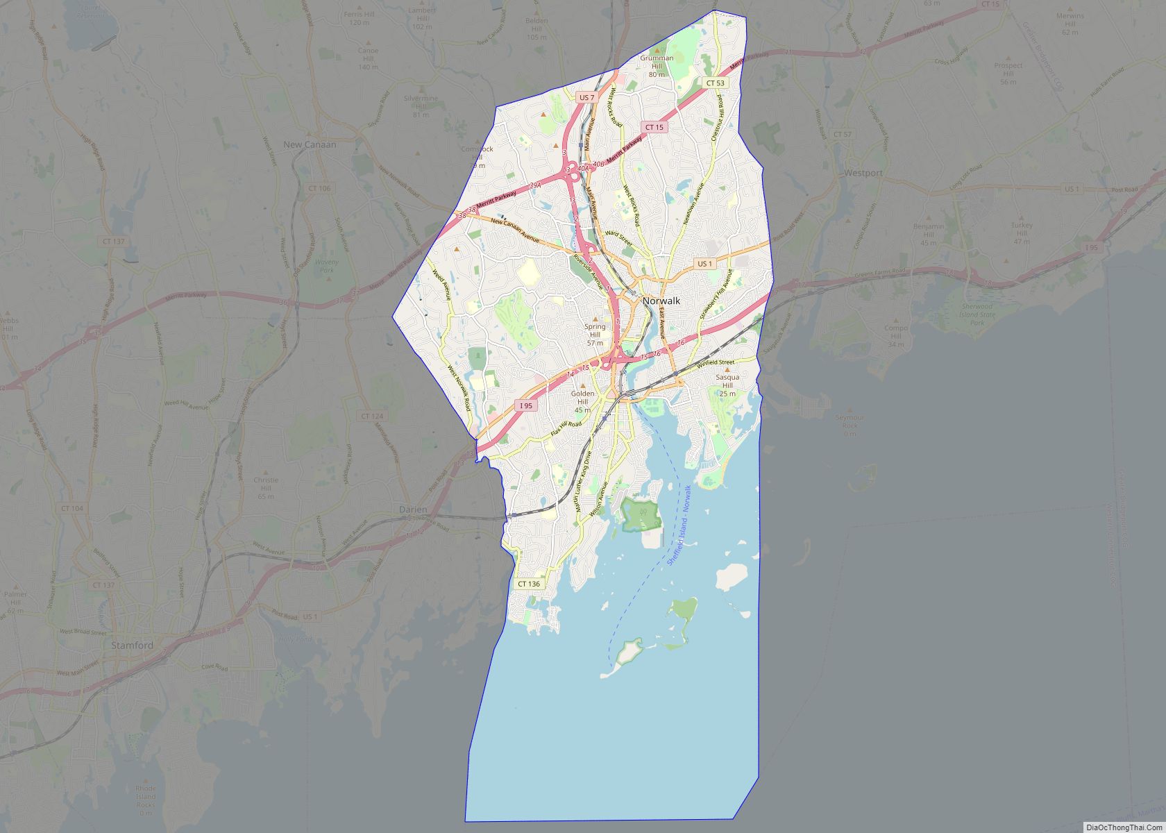 Map of Norwalk city, Connecticut