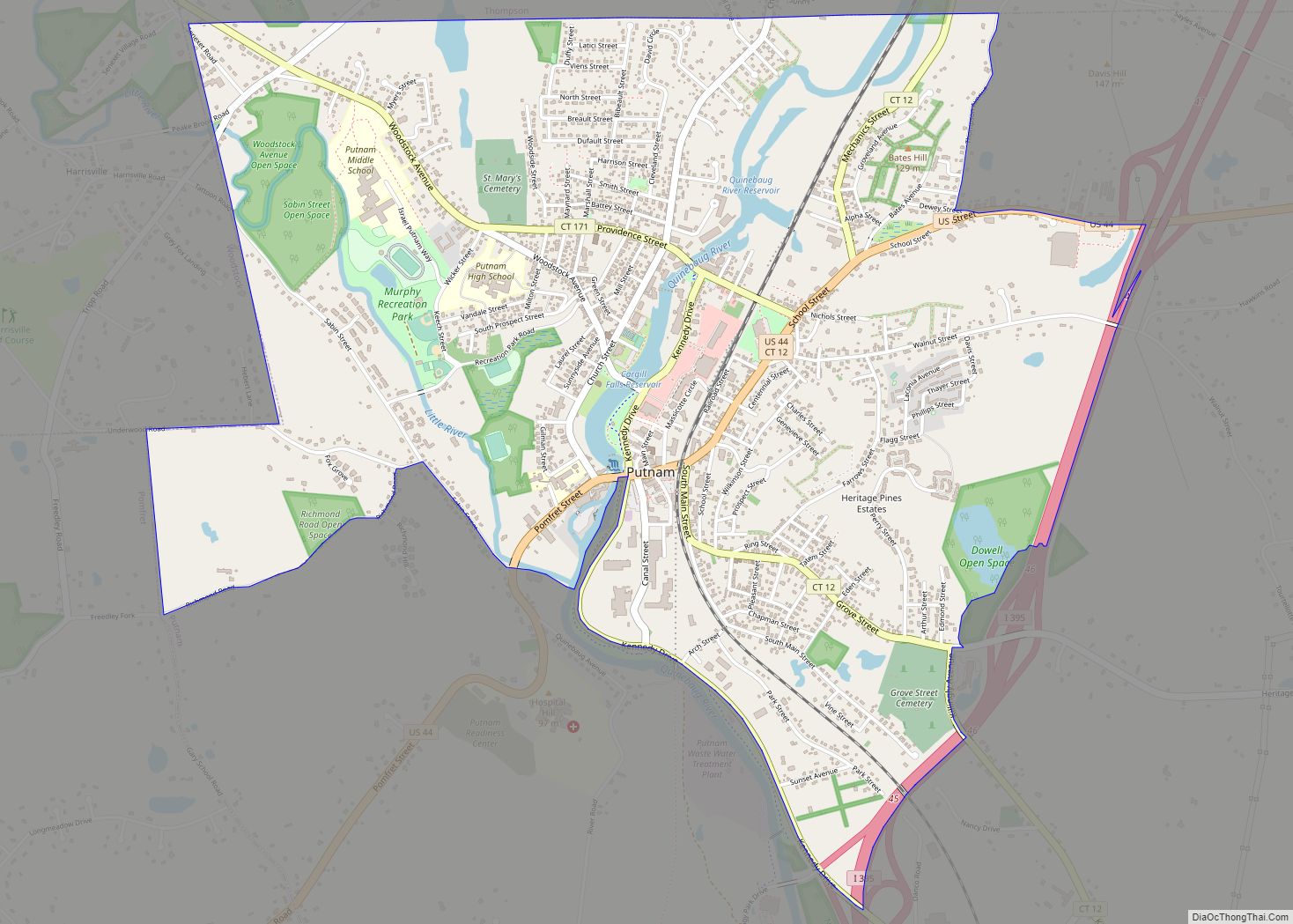 Map of Putnam CDP, Connecticut
