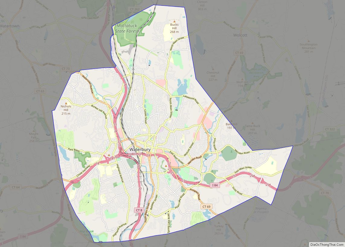Map of Waterbury city
