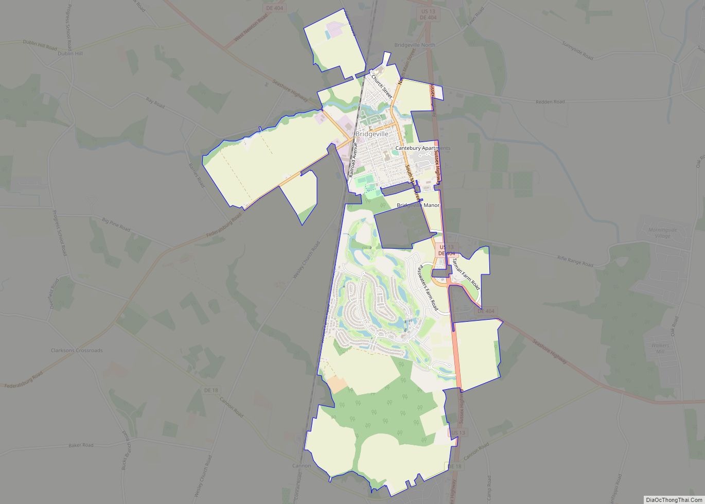 Map of Bridgeville town
