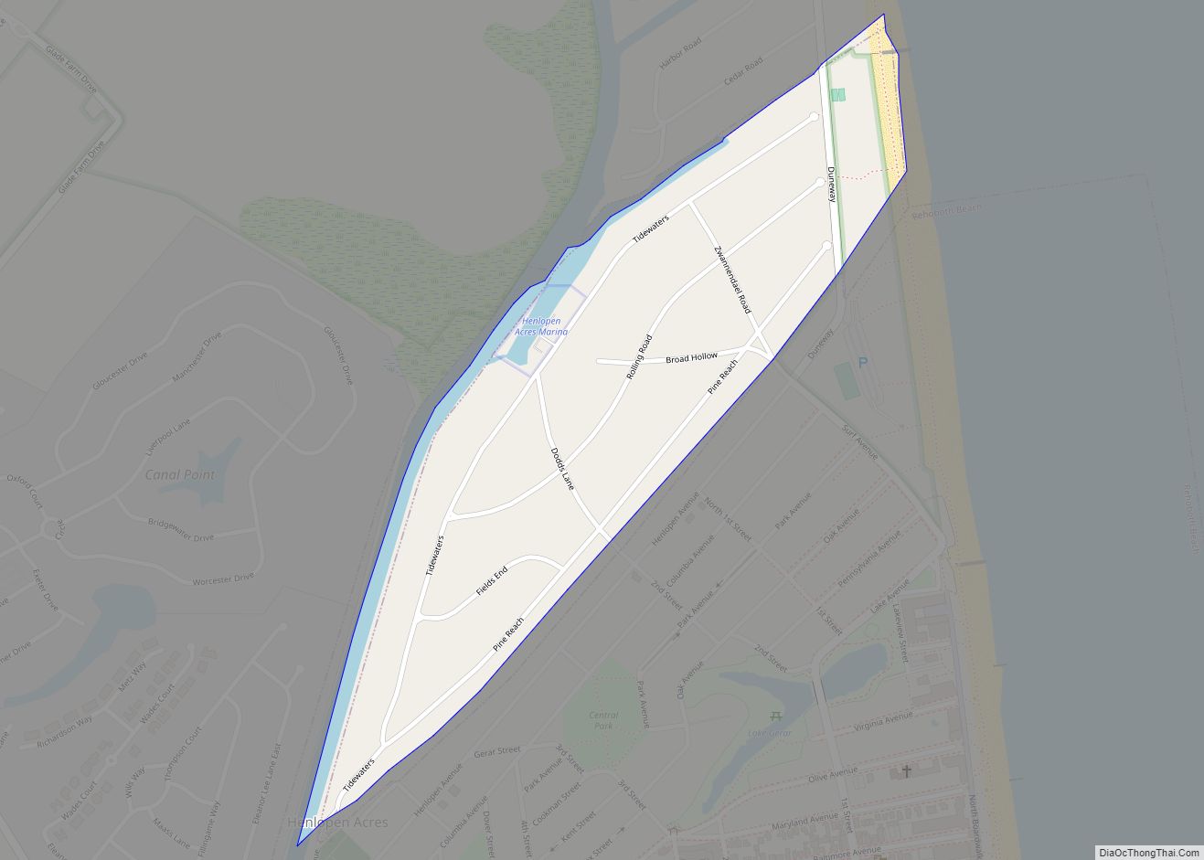 Map of Henlopen Acres town