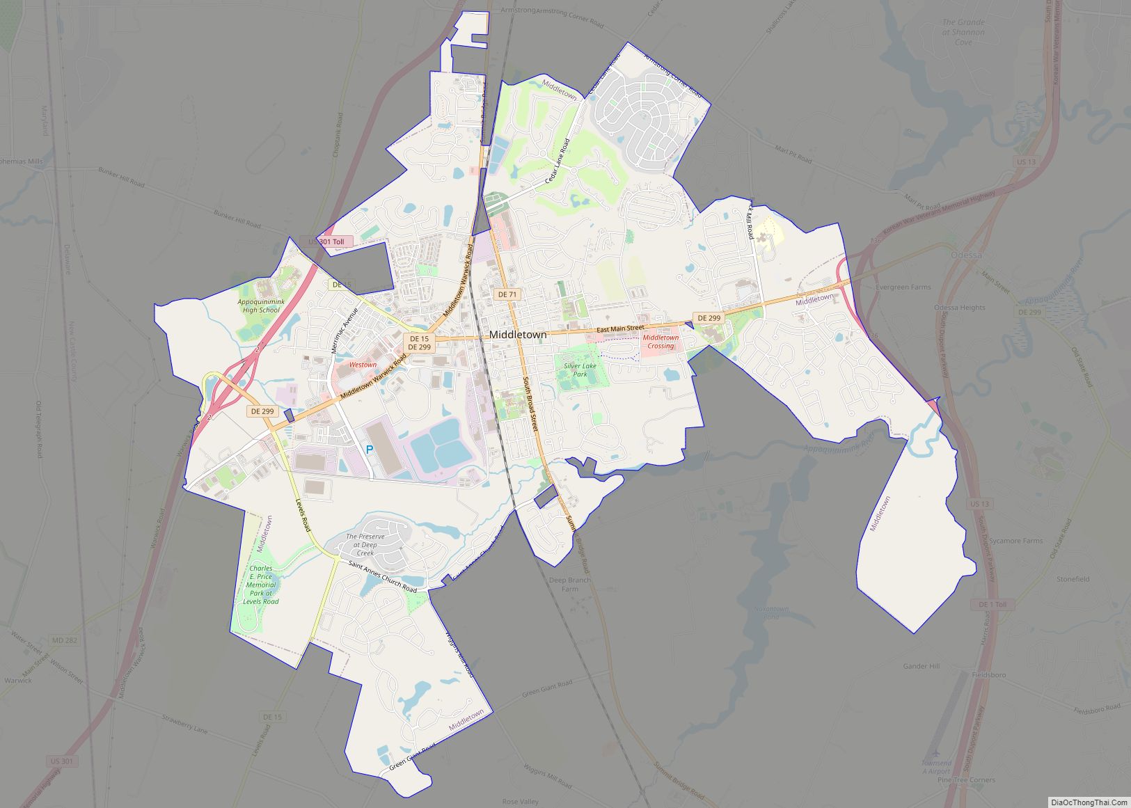Map of Middletown town, Delaware