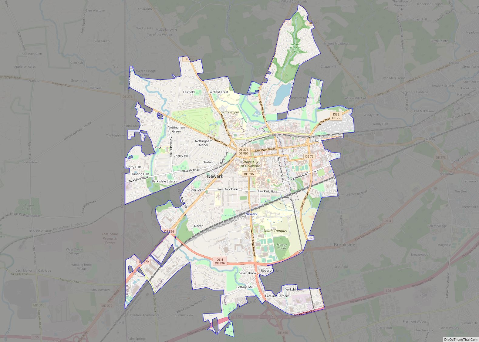 Map of Newark city, Delaware