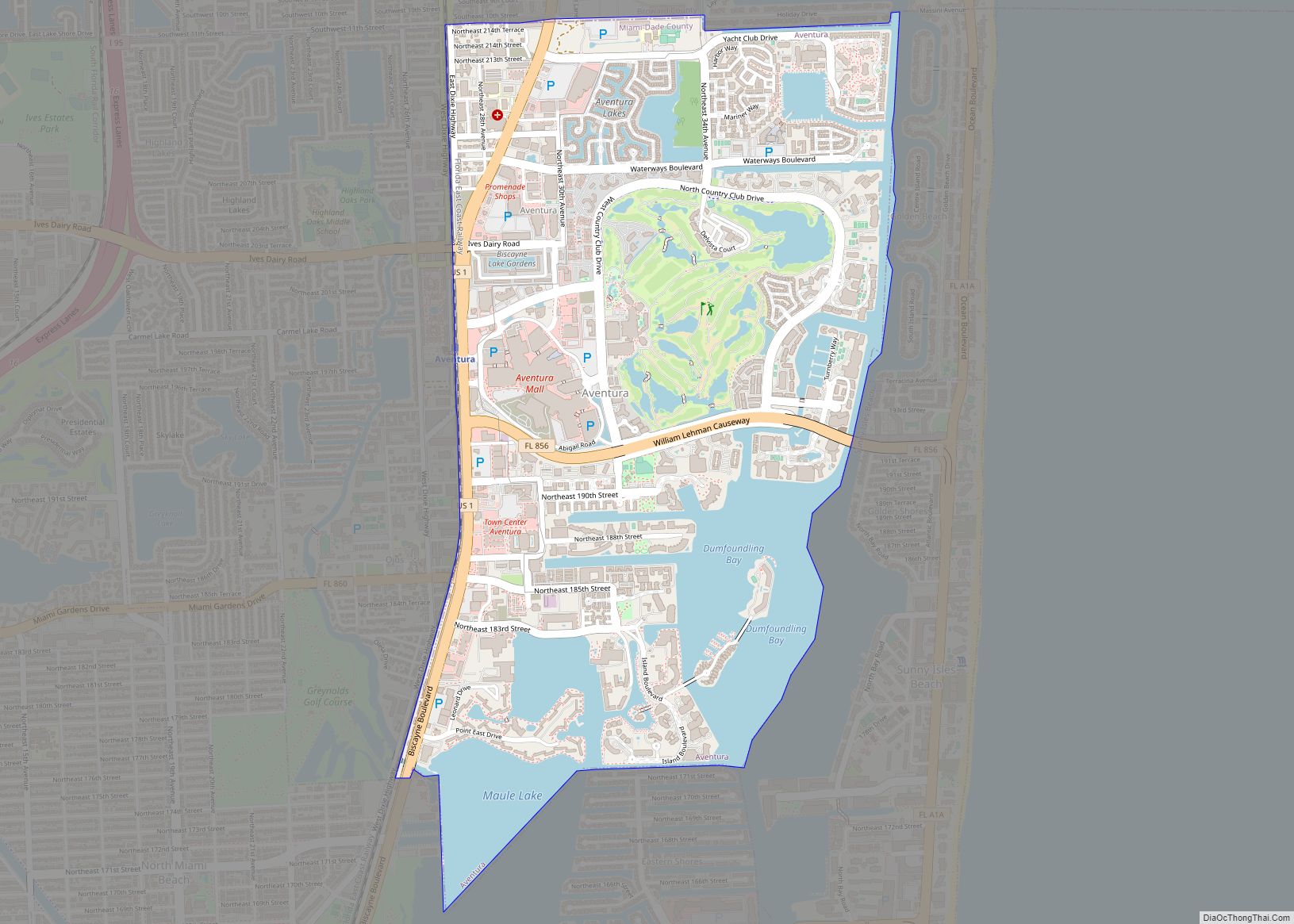 Map of Aventura city