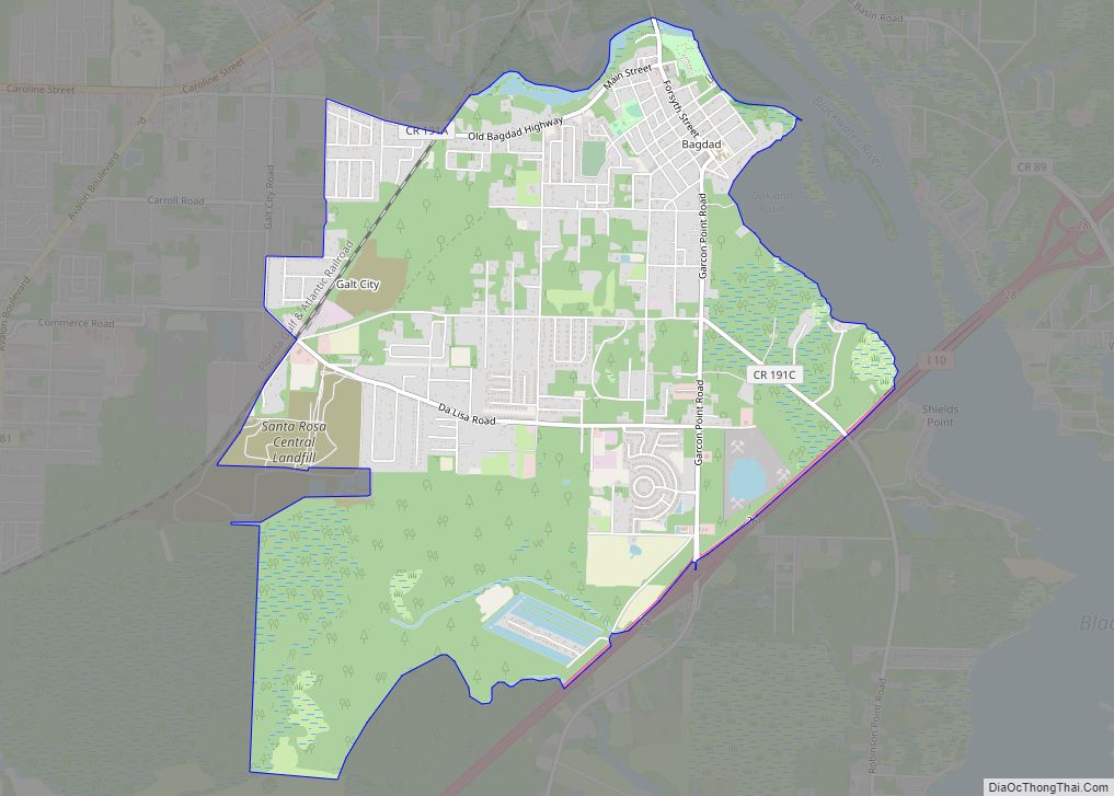 Map of Bagdad CDP, Florida