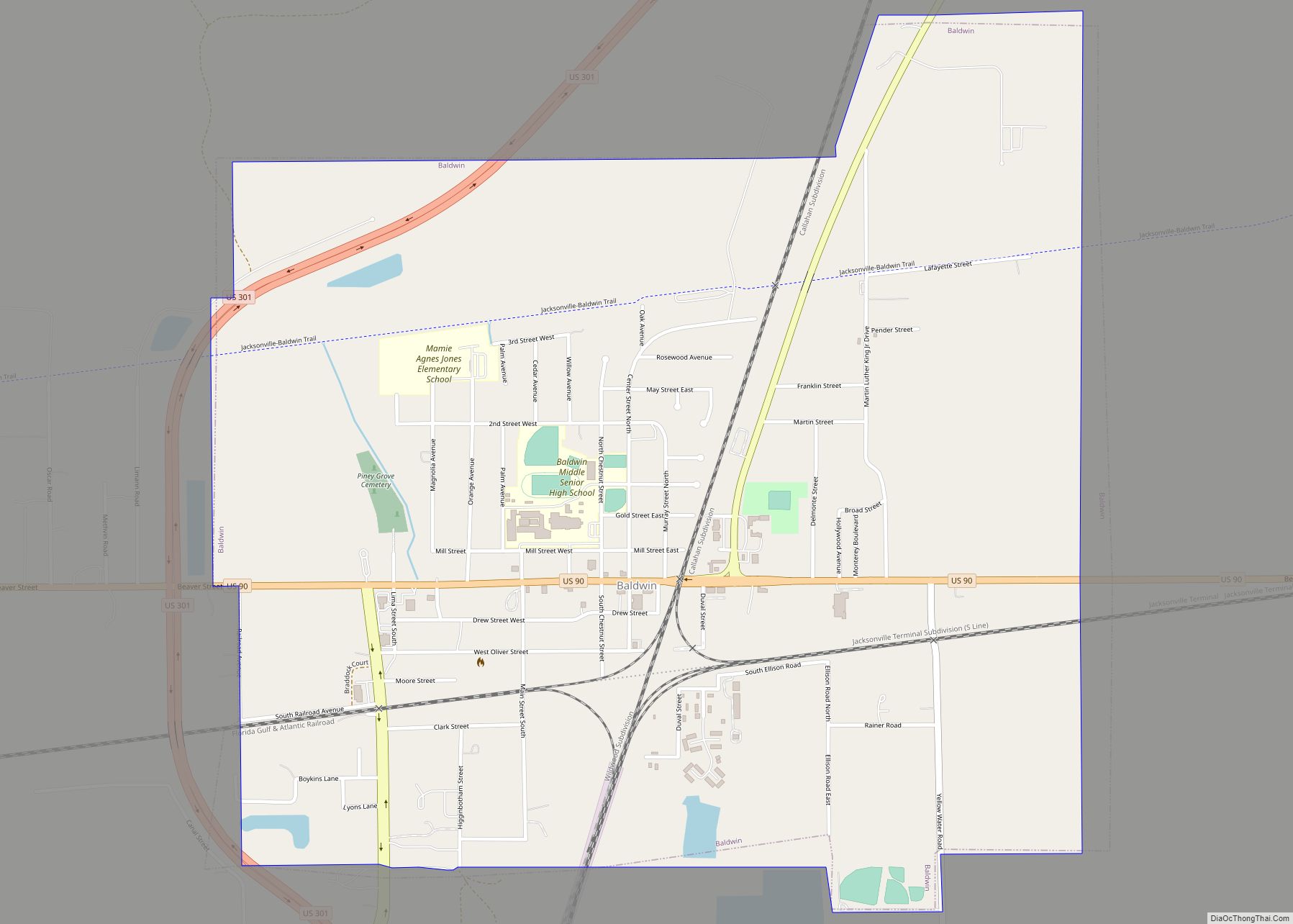 Map of Baldwin town, Florida