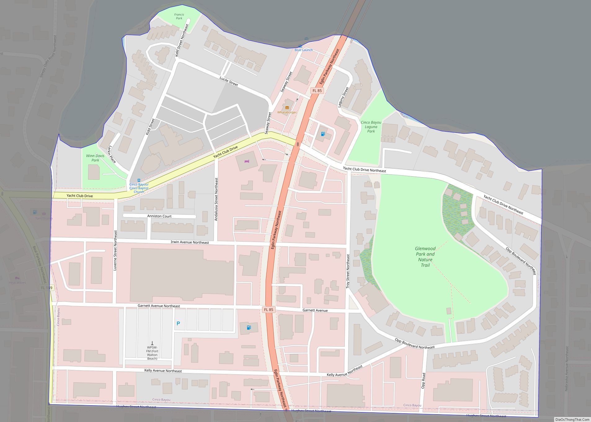 Map of Cinco Bayou town