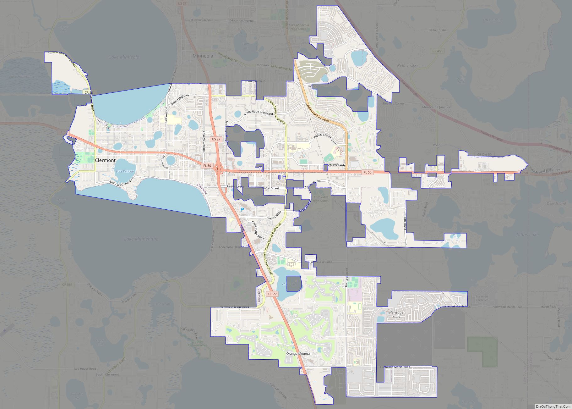 Map of Clermont city, Florida