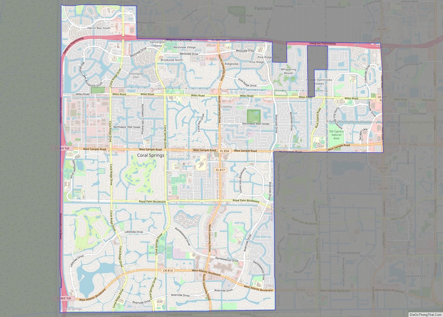 Map of Coral Springs city