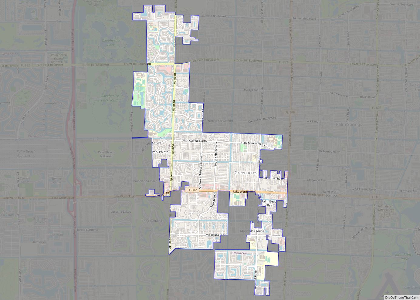 Map of Greenacres city, Florida