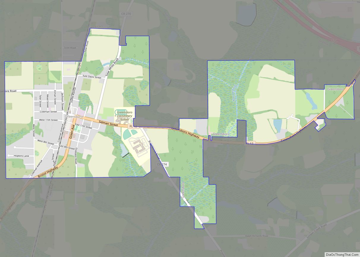 Map of Greensboro town, Florida