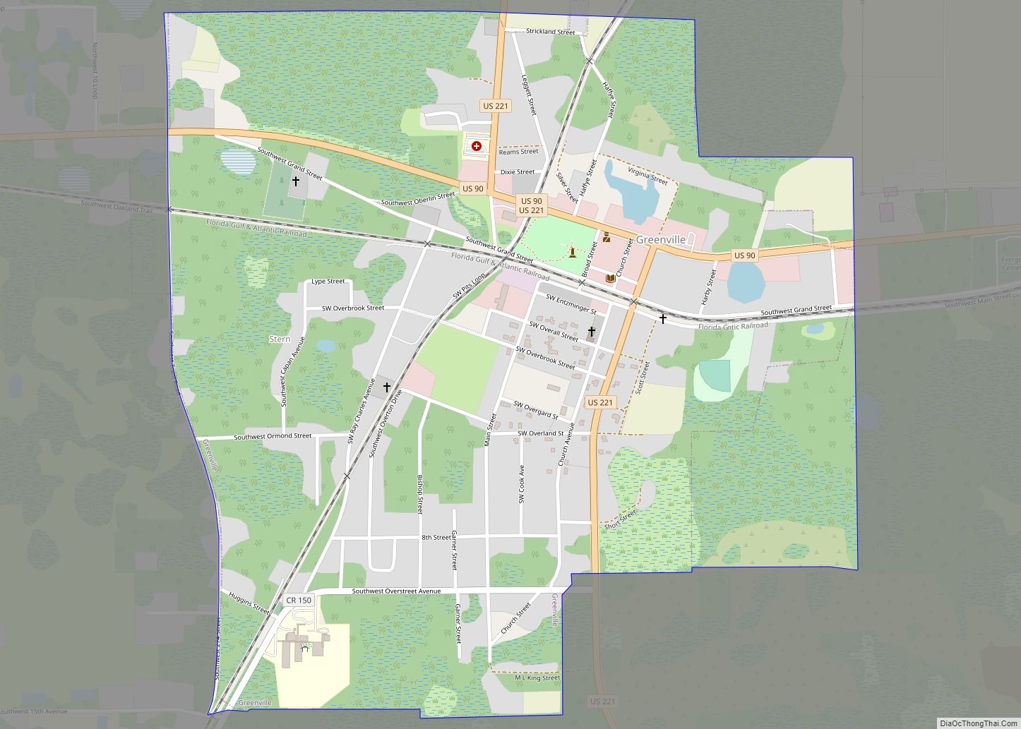 Map of Greenville town, Florida