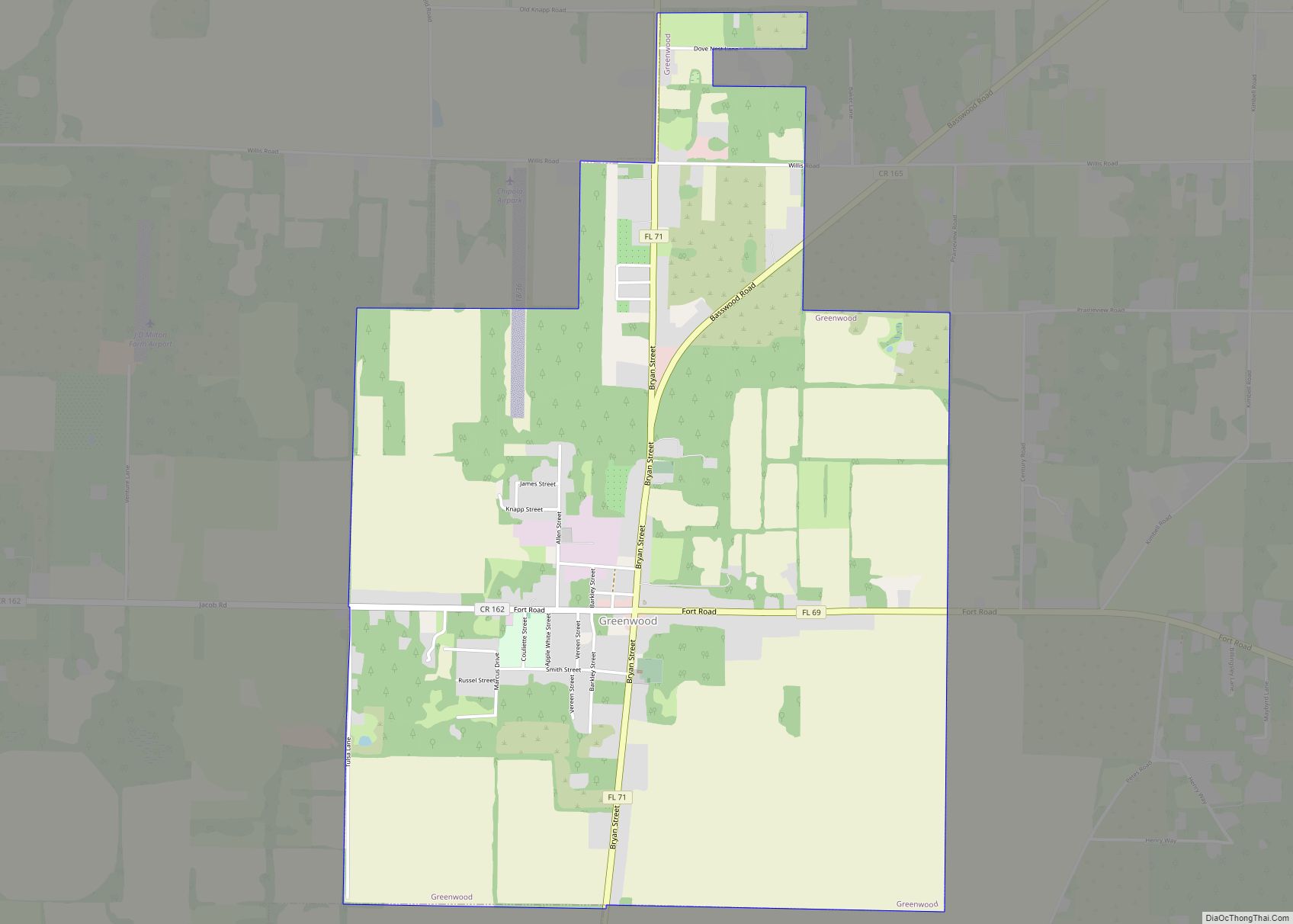 Map of Greenwood town, Florida
