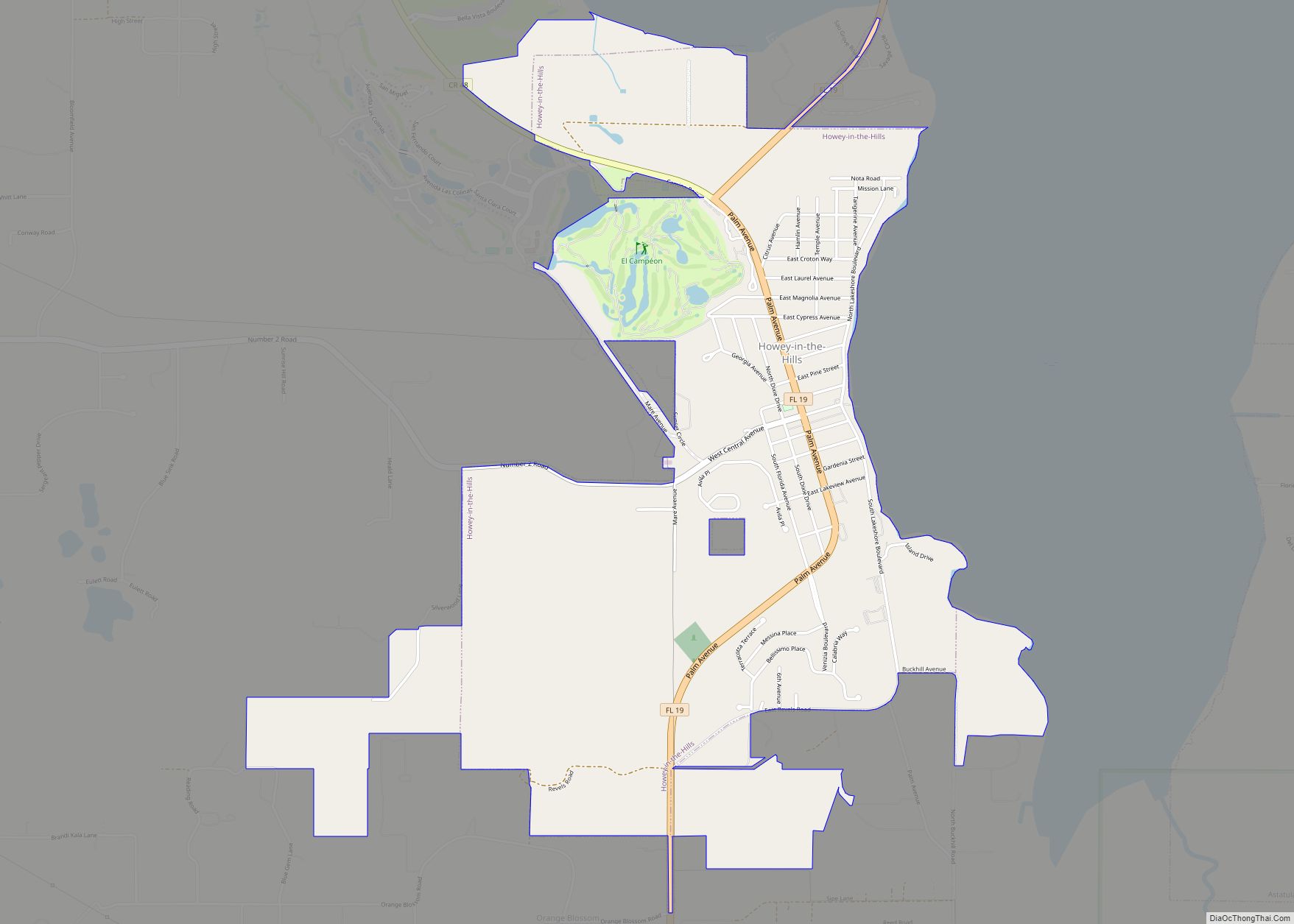 Map of Howey-in-the-Hills town