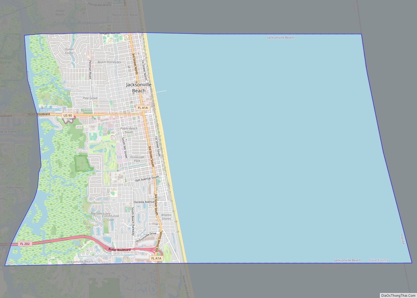Map of Jacksonville Beach city