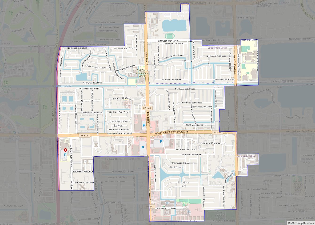 Map of Lauderdale Lakes city, Florida