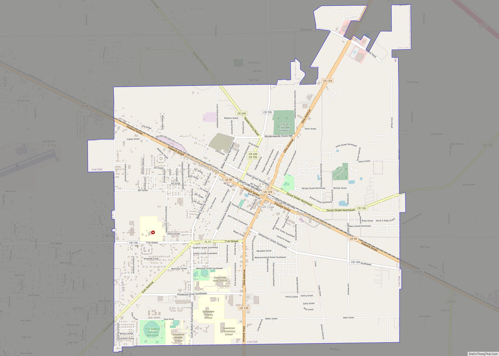 Map of Live Oak city, Florida