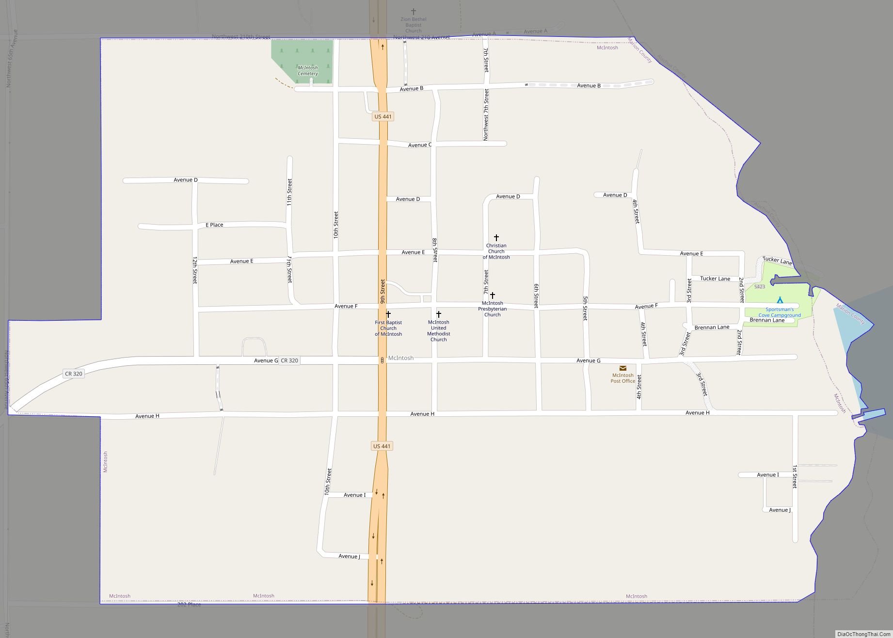 Map of McIntosh town, Florida