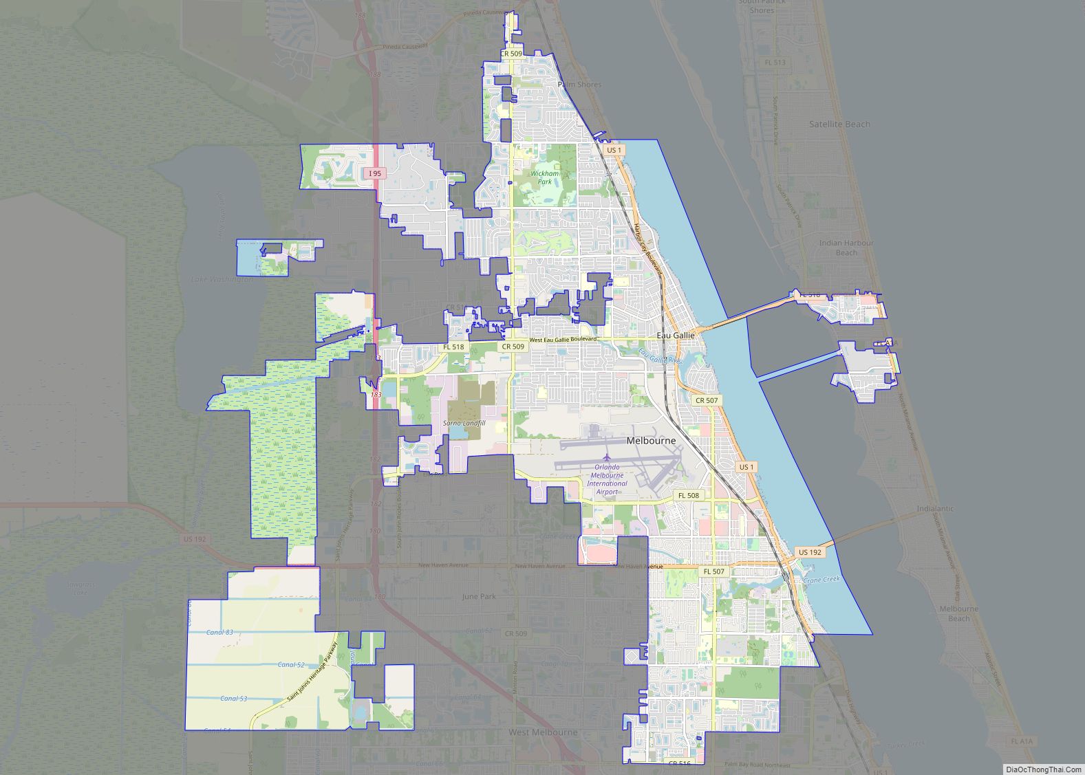 Map of Melbourne city, Florida