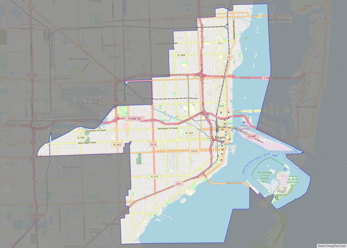 Map of Miami city, Florida