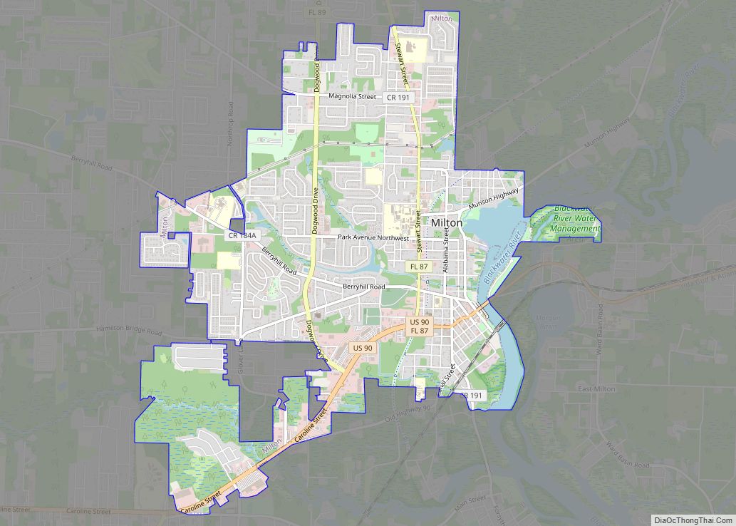 Map of Milton city, Florida