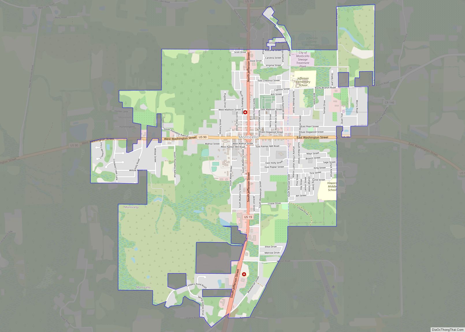 Map of Monticello city, Florida