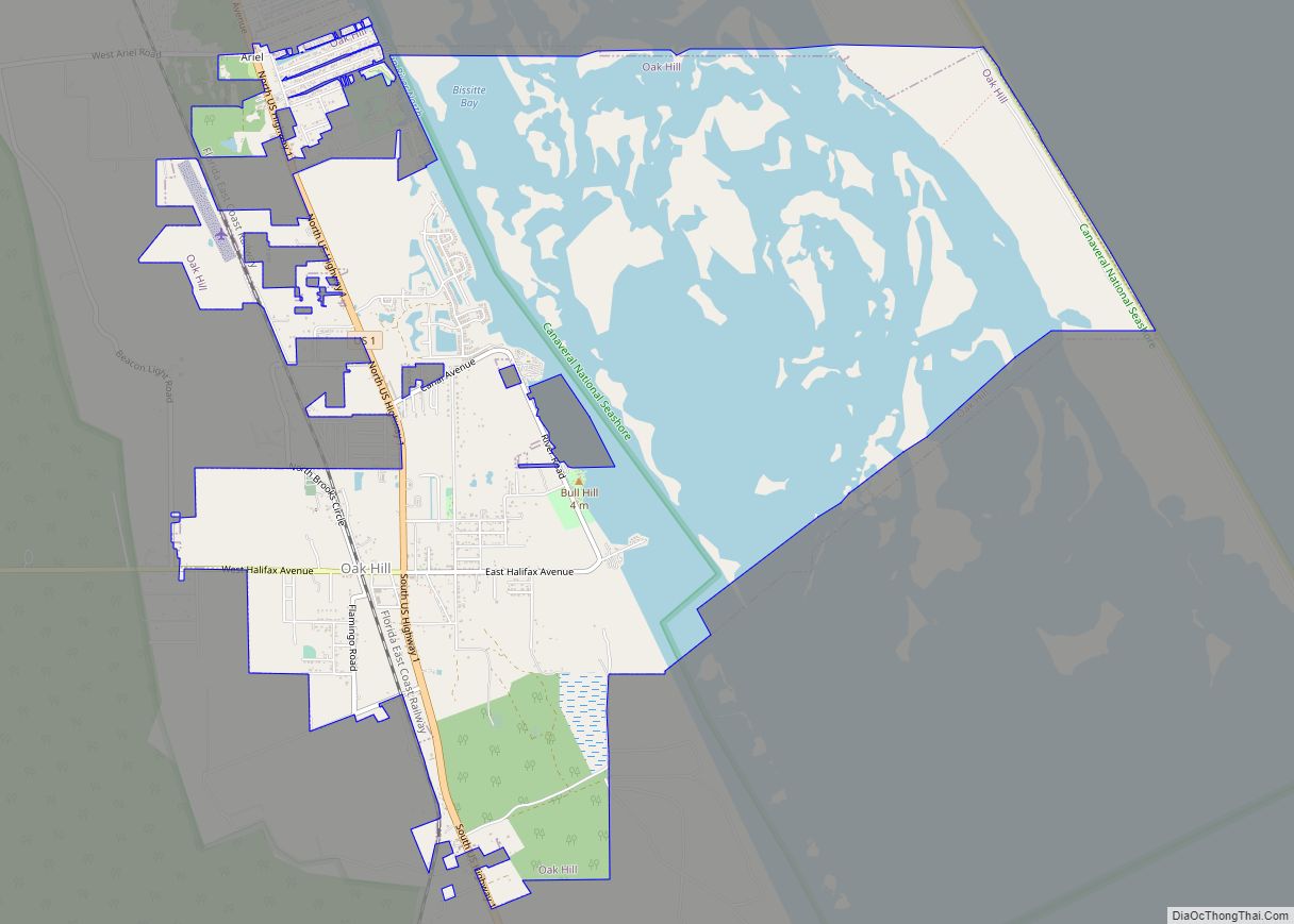 Map of Oak Hill city, Florida