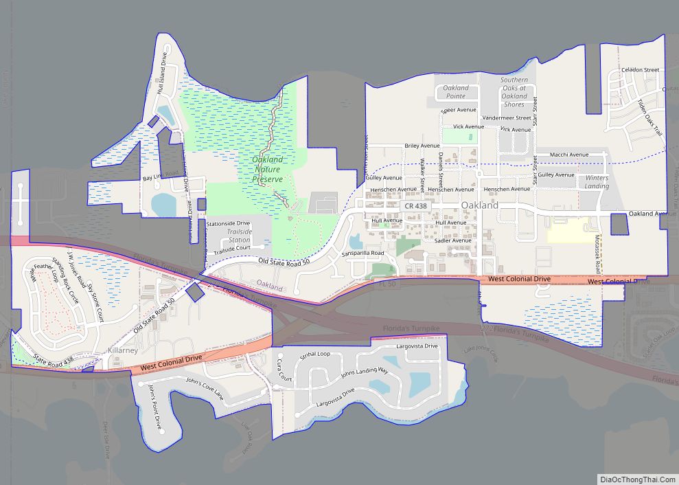 Map of Oakland town, Florida