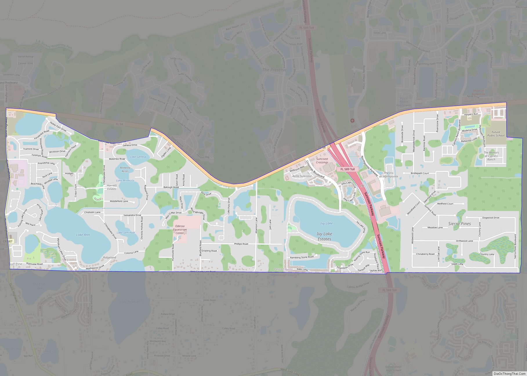 Map of Odessa CDP, Florida
