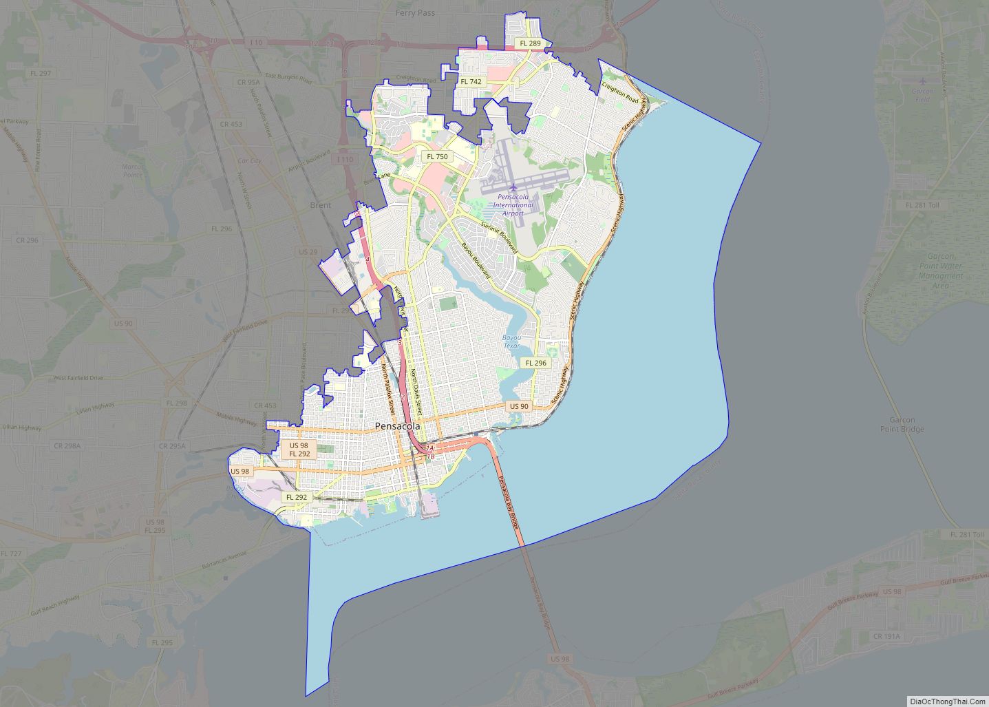 Map of Pensacola city