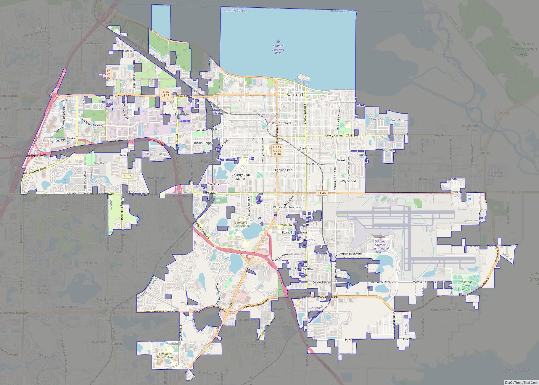 Map of Sanford city, Florida