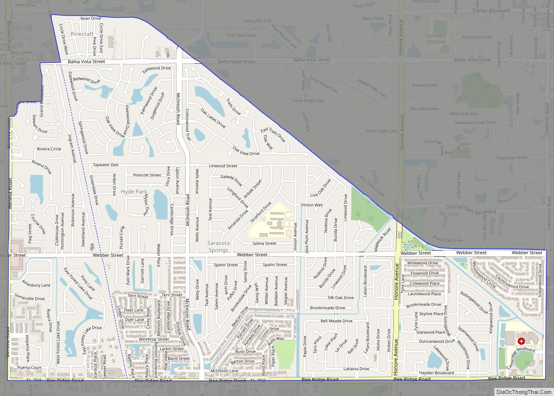 Map of Sarasota Springs CDP