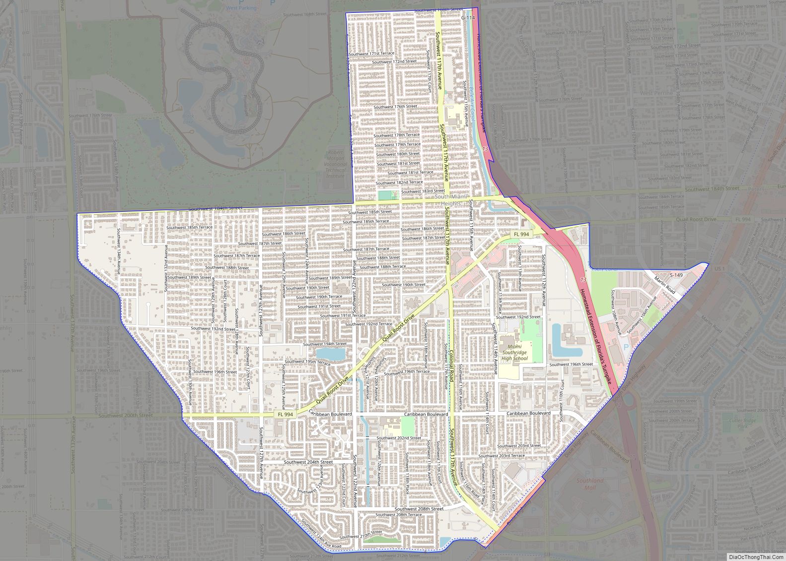 Map of South Miami Heights CDP