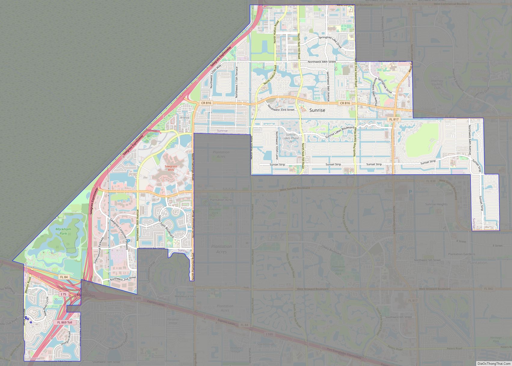 Map of Sunrise city, Florida