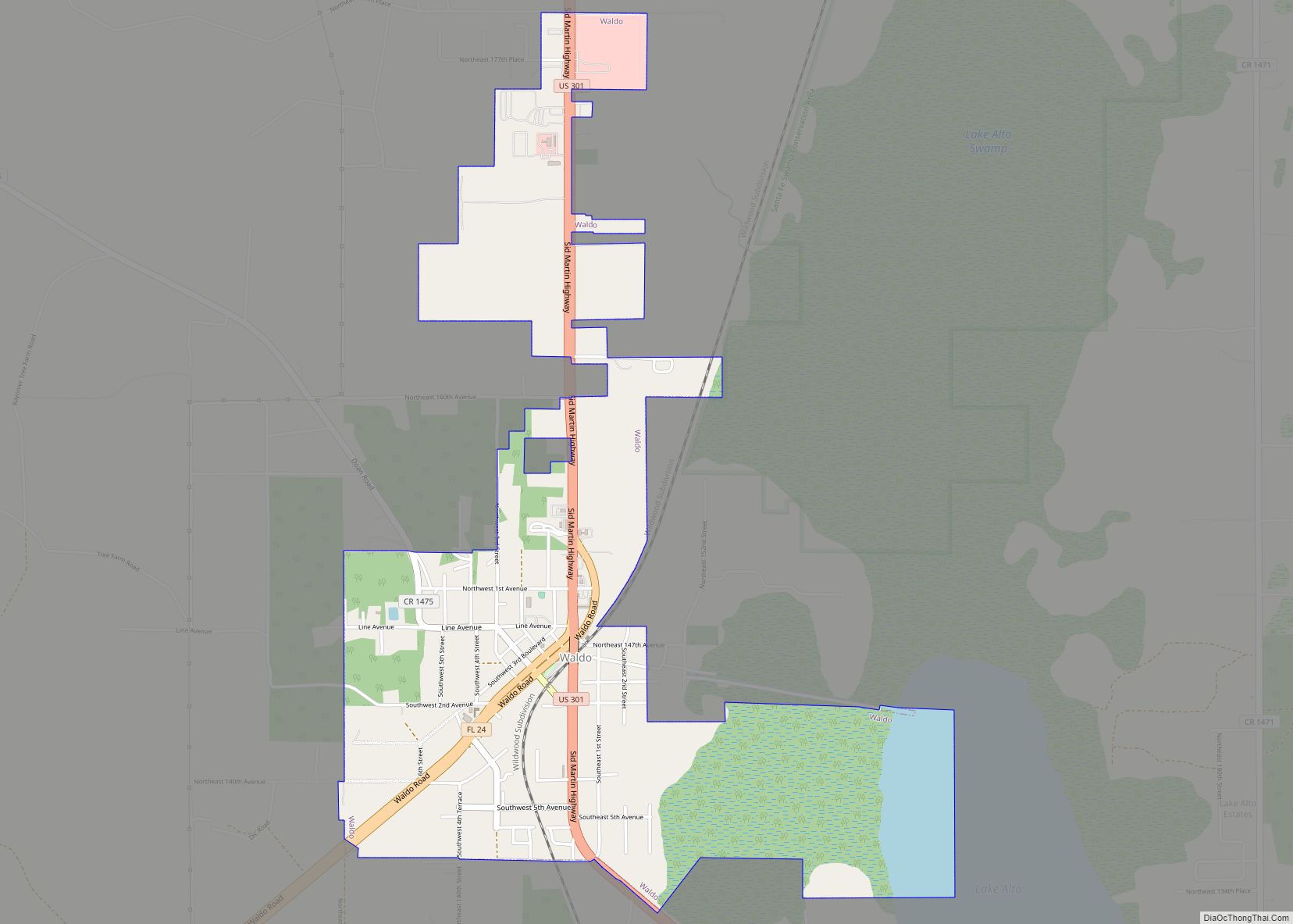Map of Waldo city, Florida