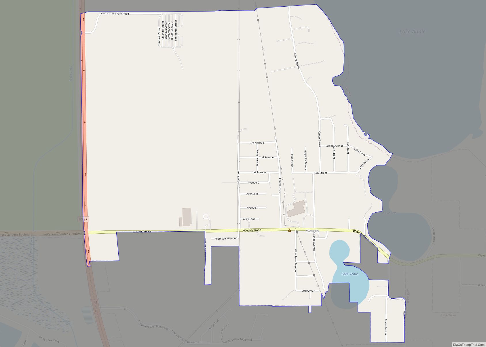 Map of Waverly CDP, Florida