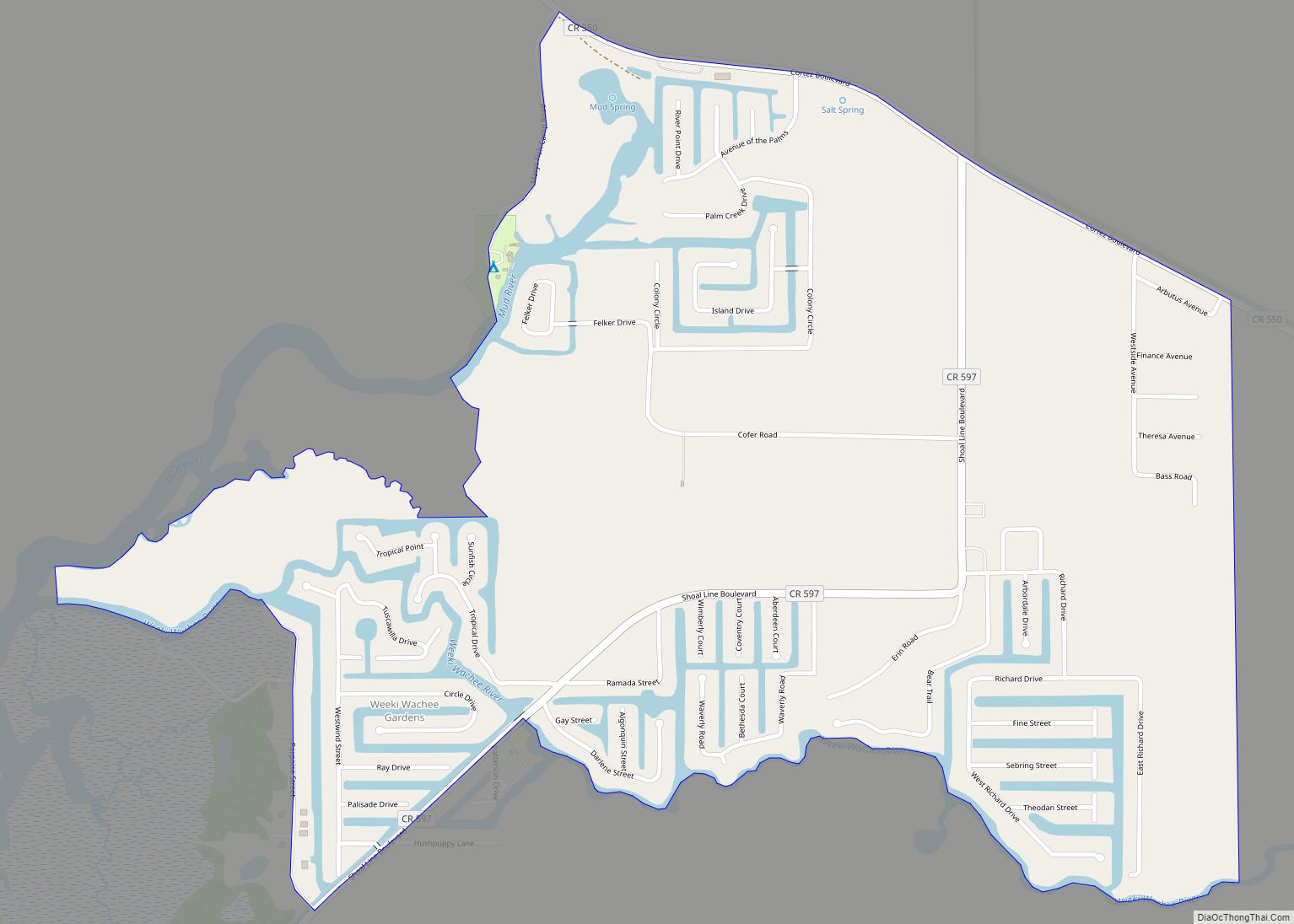 Map of Weeki Wachee Gardens CDP