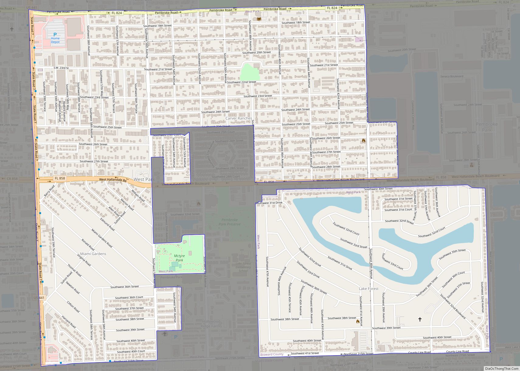 Map of West Park city, Florida