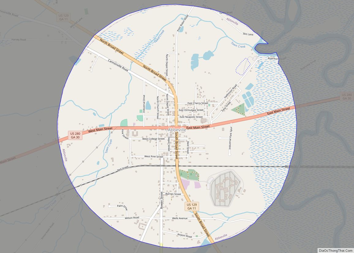 Map of Abbeville city, Georgia