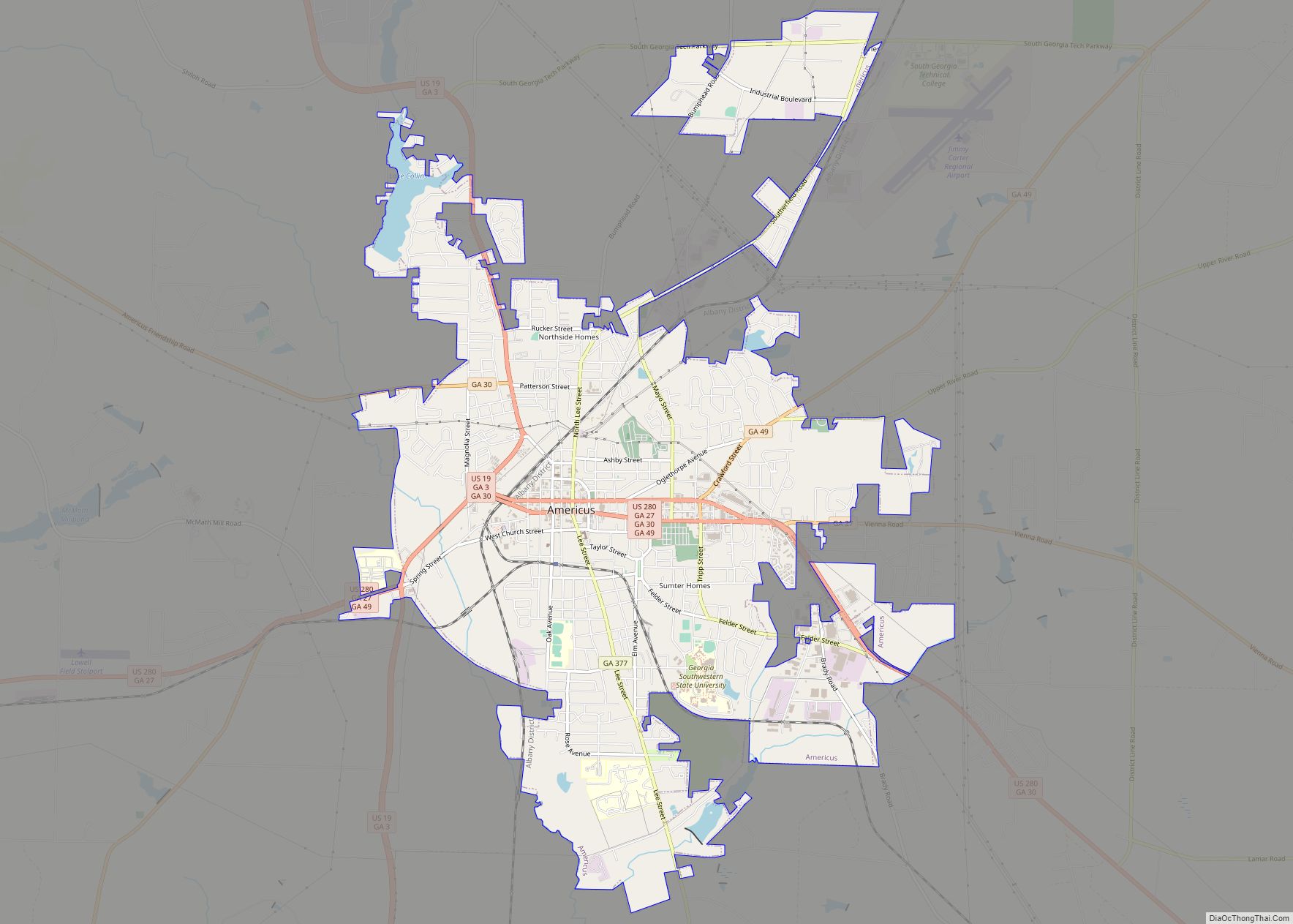 Map of Americus city, Georgia