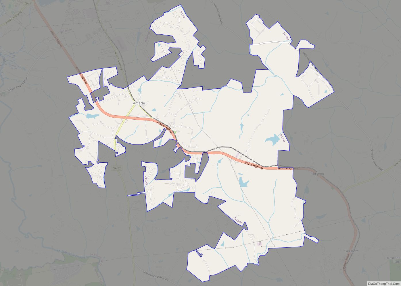 Map of Arcade city, Georgia