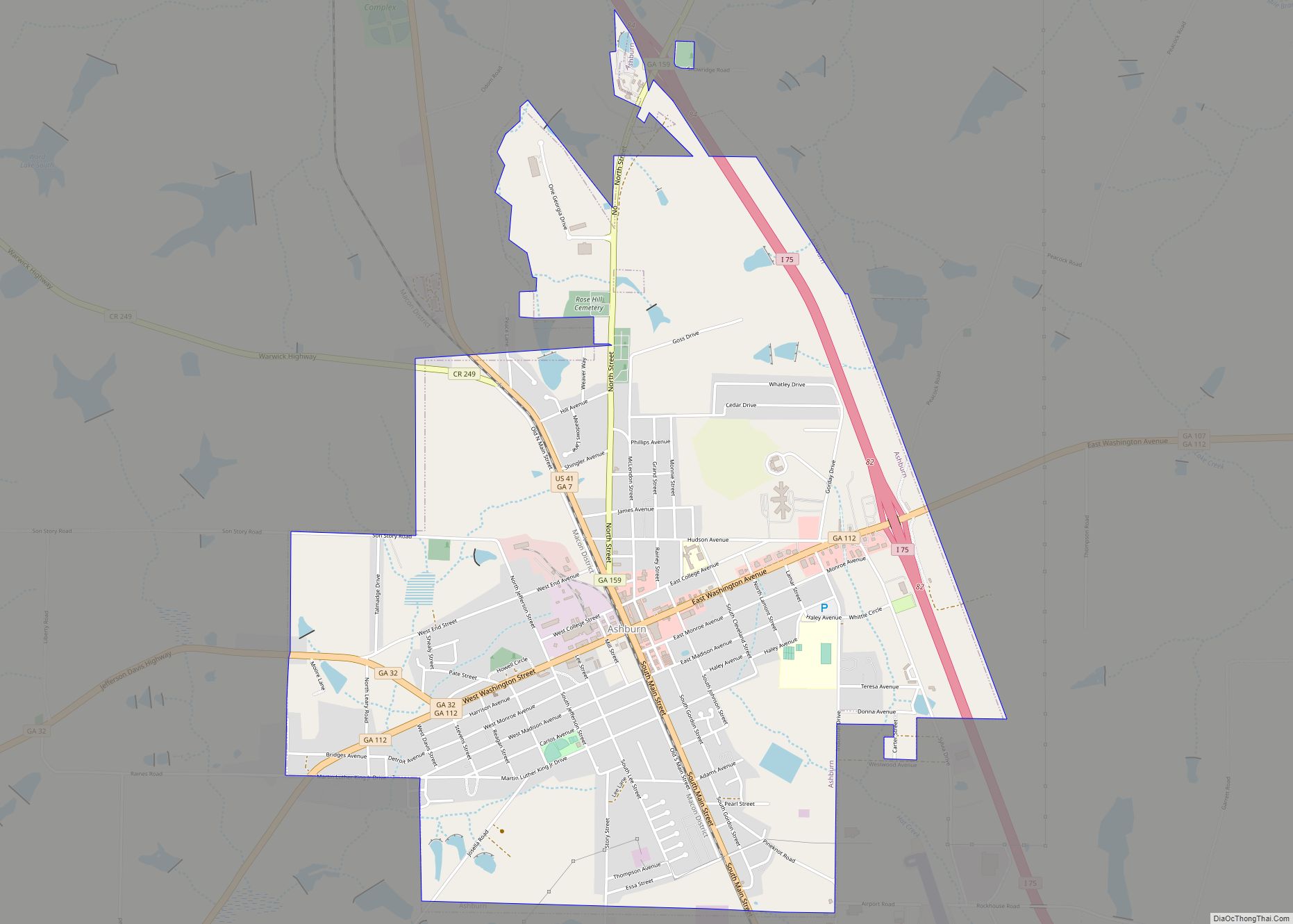Map of Ashburn city, Georgia