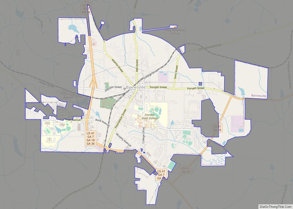 Map of Barnesville city, Georgia