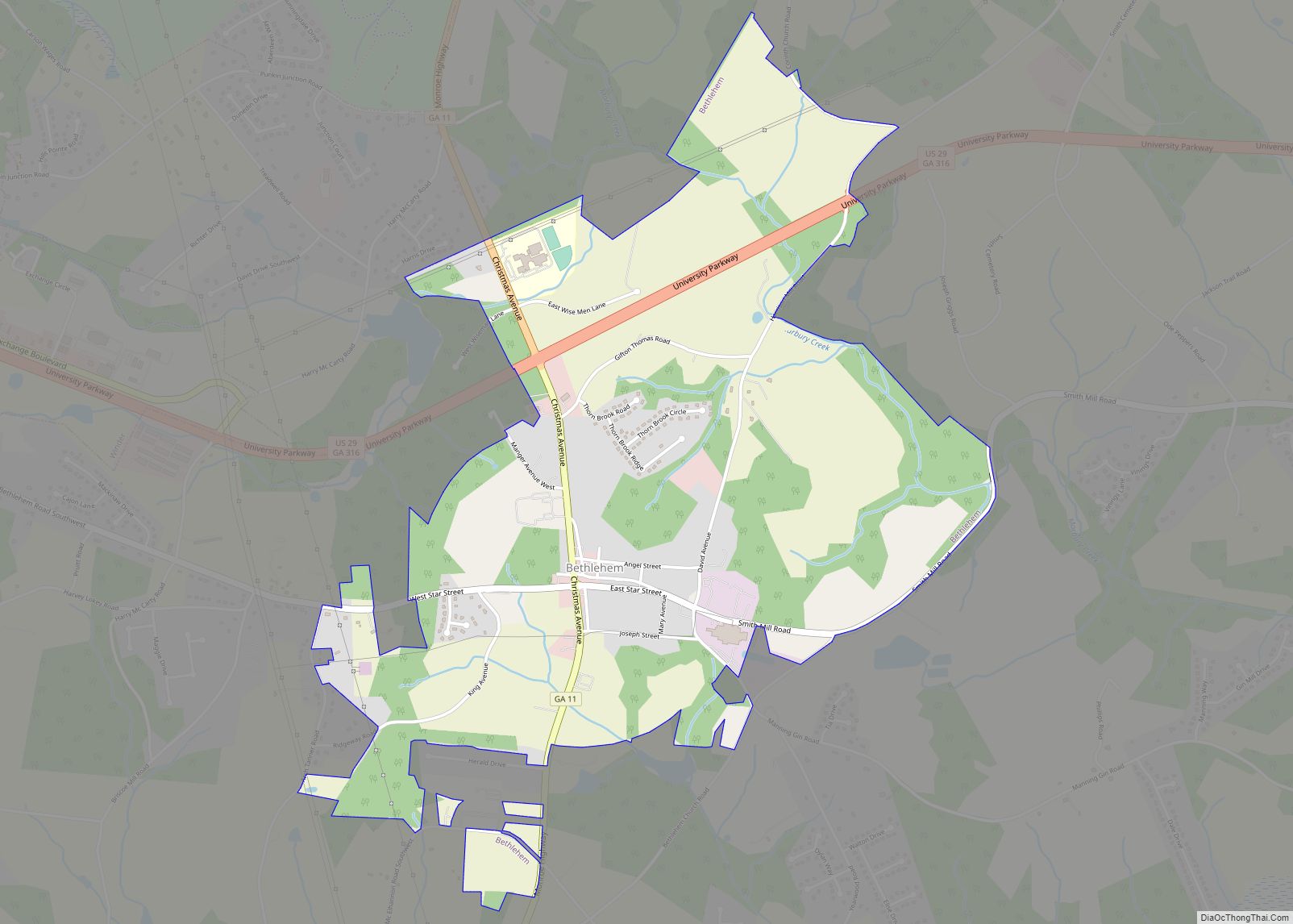 Map of Bethlehem town, Georgia