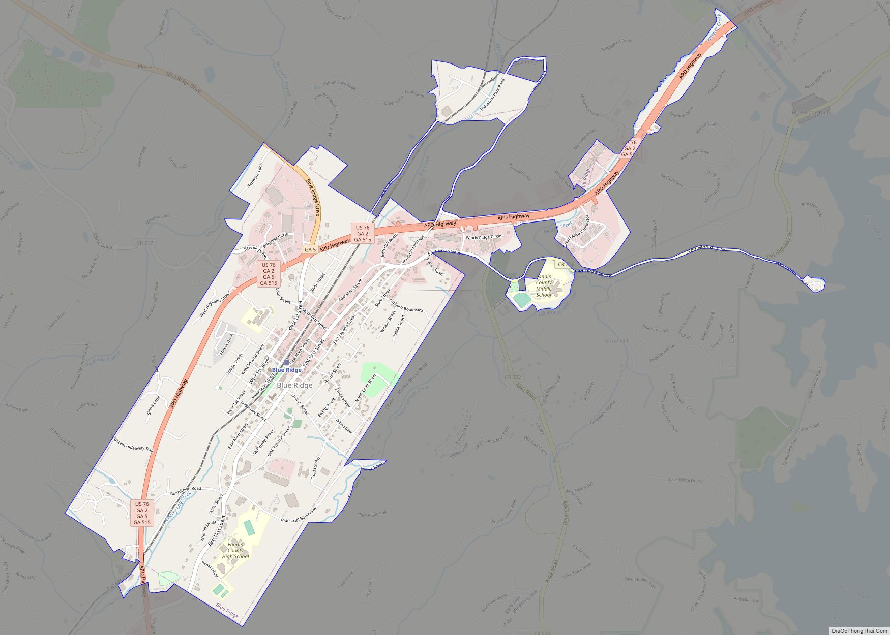 Map of Blue Ridge city, Georgia