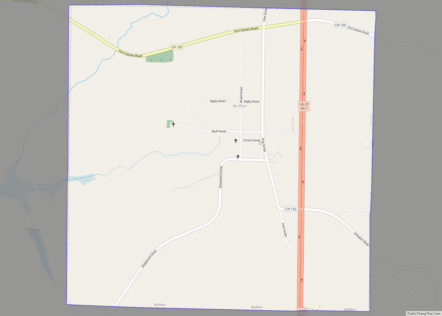 Map of Bluffton town, Georgia