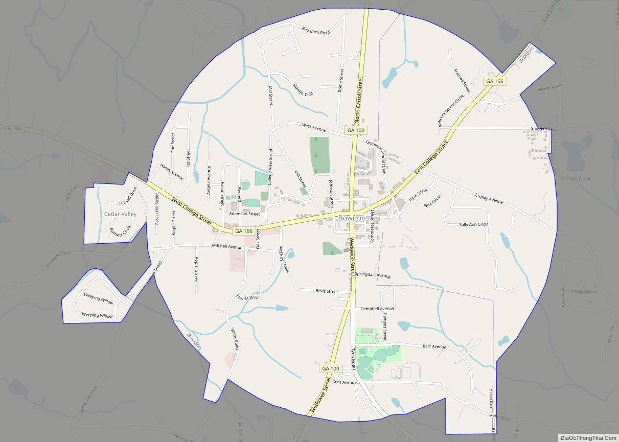 Map of Bowdon city, Georgia