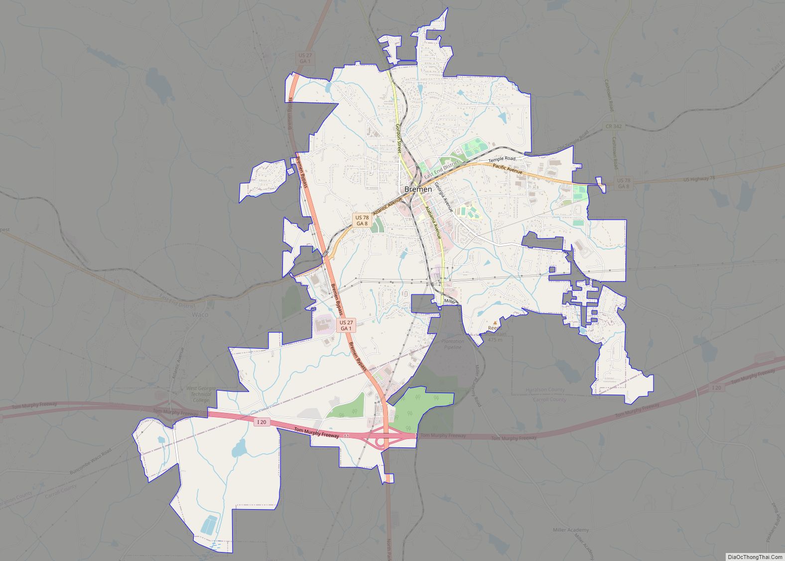 Map of Bremen city, Georgia