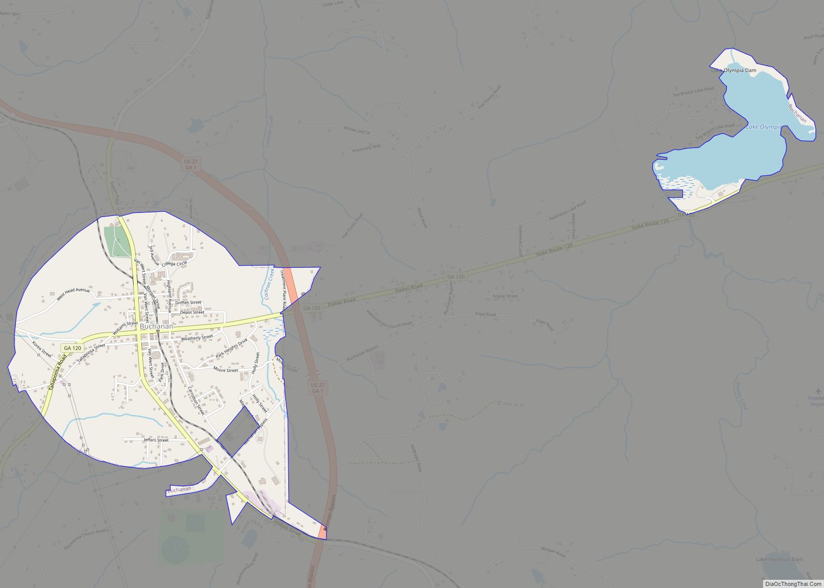 Map of Buchanan city, Georgia